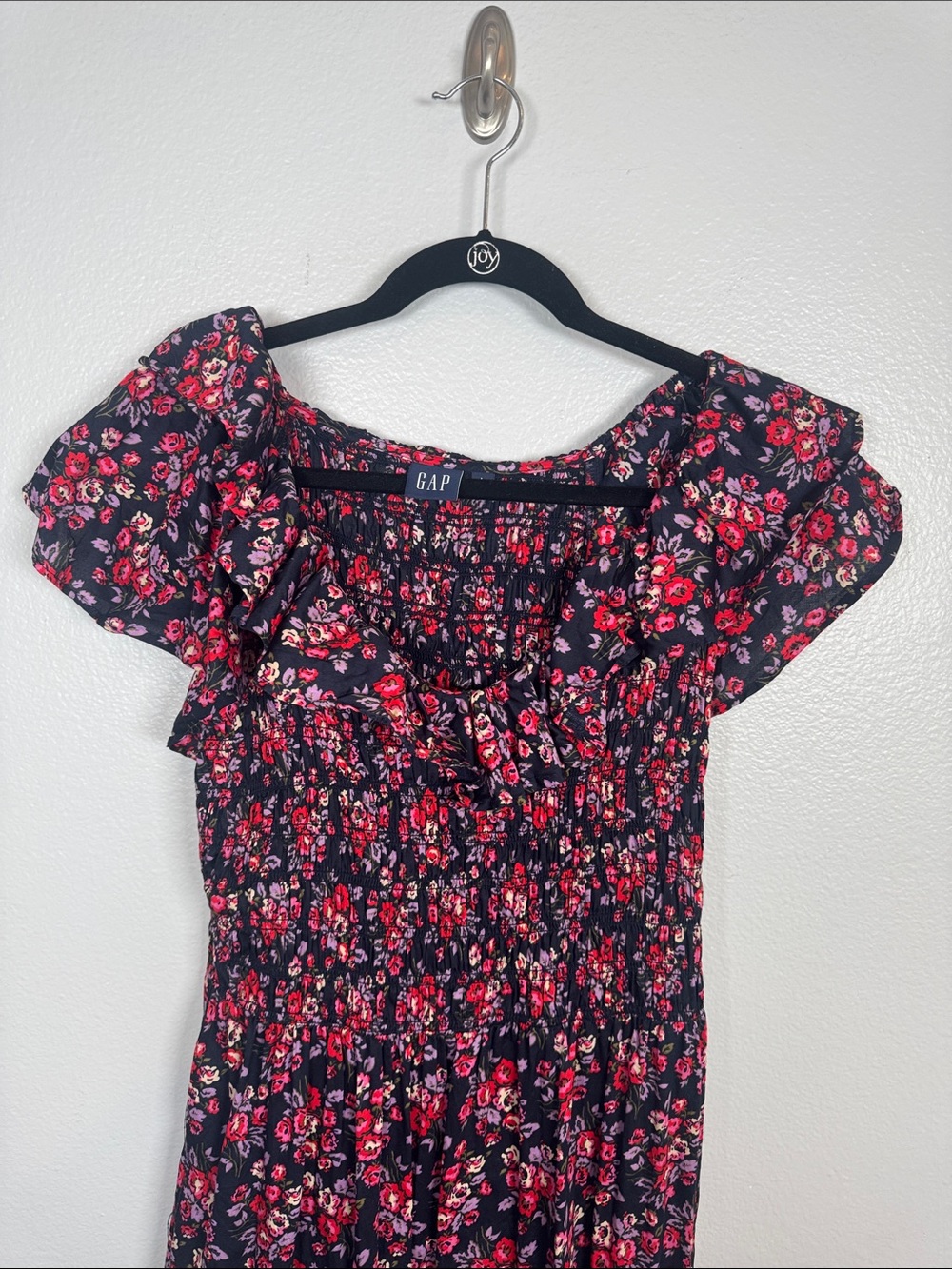 GAP Floral Flutter Sleeve Smocked Midi Dress Cotton Size Large - Picture 3 of 9